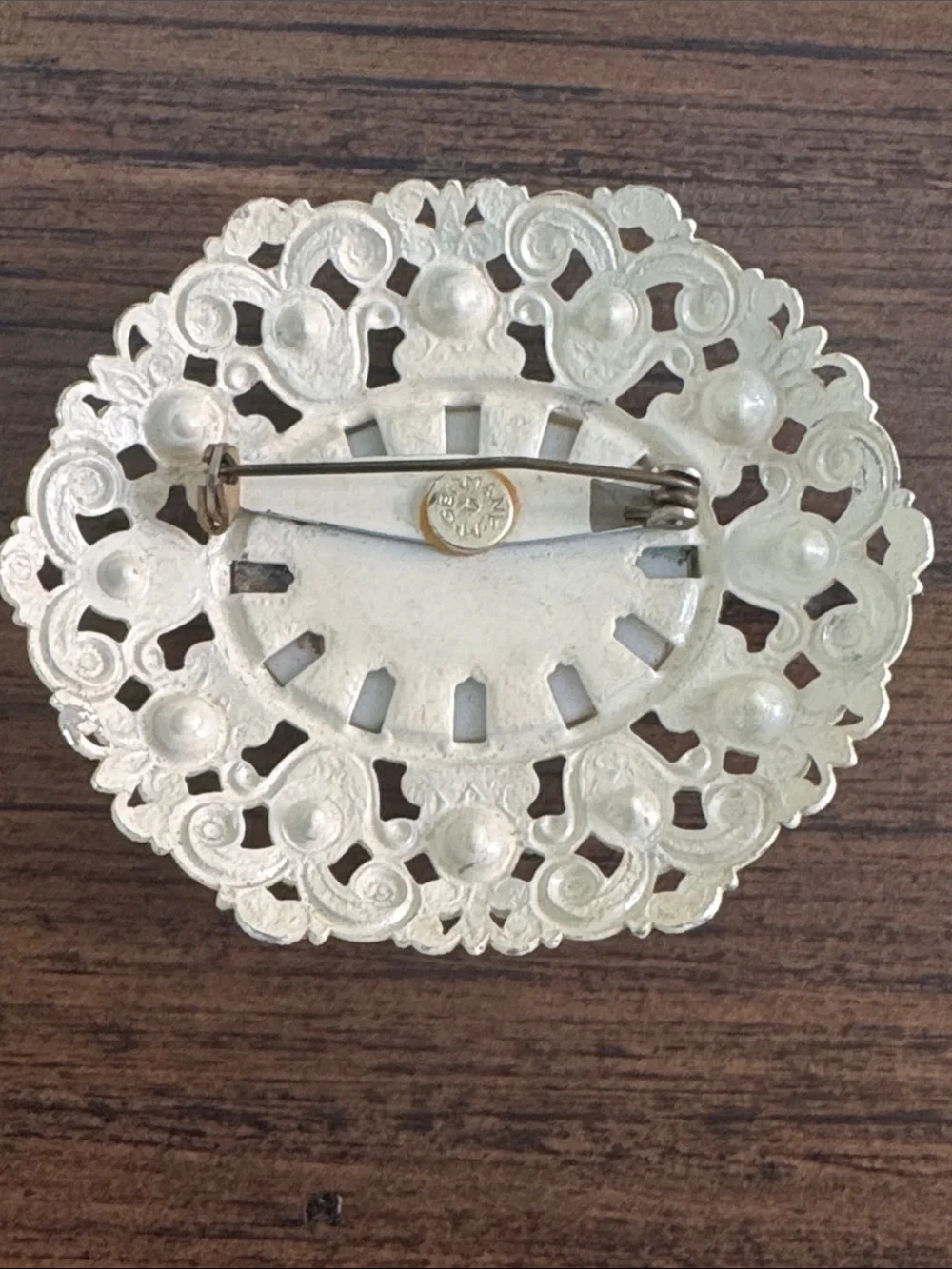 Vintage West Germany White Filigree Floral Brooch Pin
